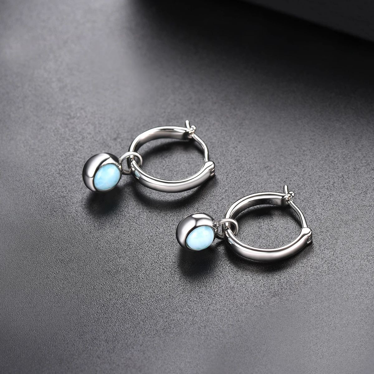 Stock Clearance Natural Larimar Sterling Silver Hoop Earrings 0.56 Carat Genuine Gemstone Fashion Style Fine Jewelry for Women