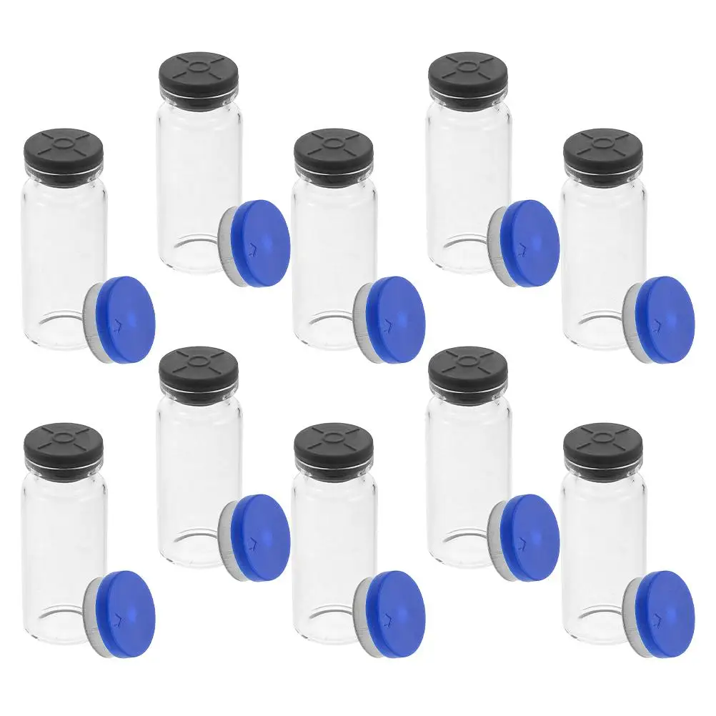

10 Pcs Glass Bottles Clear Empty Vials for Injection Lab Test Tubes Travel Refillable Essential Oil Flat Bottom Sample