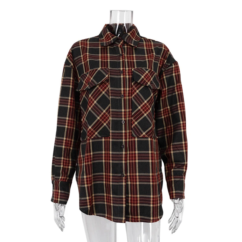 Plaid Shirt Women Autumn Long Sleeve Top Female Vintage Fashion Single Breasted Blouse Ladies Preppy Style Loose Check Shirts