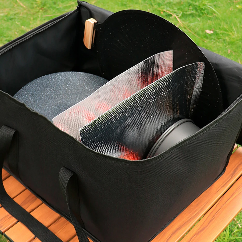 Insulated Outdoor Cooking Gear Storage Bag for Camping Picnics Rideshare Food Delivery 48x35x28cm Oxford Fabric