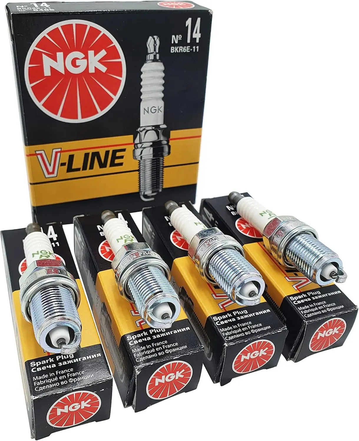 4x for NGK 6465 BKR6E-11 New Condition Spark Plug V-Line 14 Compatible with for Honda Kia Mazda for Nissan Suzuki Vehicles