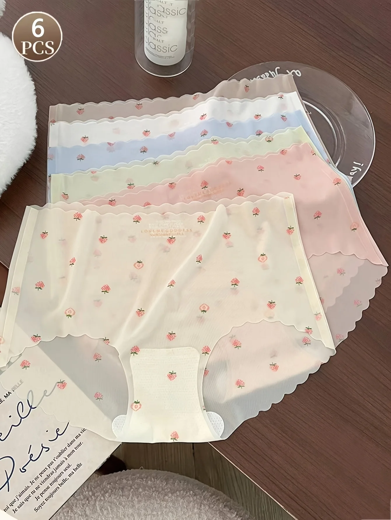 6PCS women's panties sexy lace panty girls' ice silk comfort briefs mid waist seamless underpants