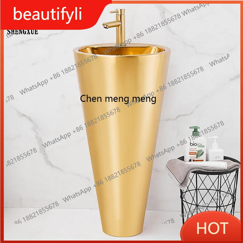 

A139 Gold 304 stainless steel wash basin Integrated floor-to-ceiling art column basin Bar B & B wash basin