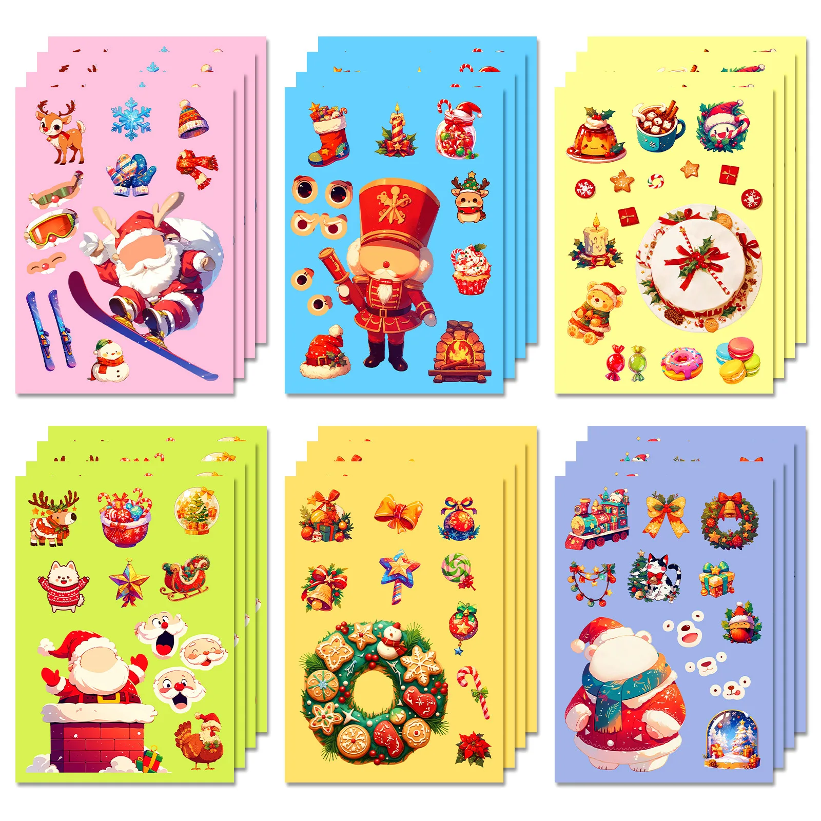 6 قطع من ملصقات ألغاز عيد الميلاد اصنع سانتا كلوز الخاصة بك اصنع وجهًا للأطفال والأطفال لعبة حفلات لوازم فنية قرطاسية