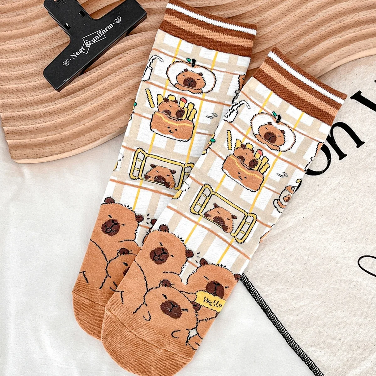 1/5Pairs For Capybara Socks Sets Retro Polyester Cotton Low Tube Women Socks Breathable Japanese Style Casual Mid-calf Sock