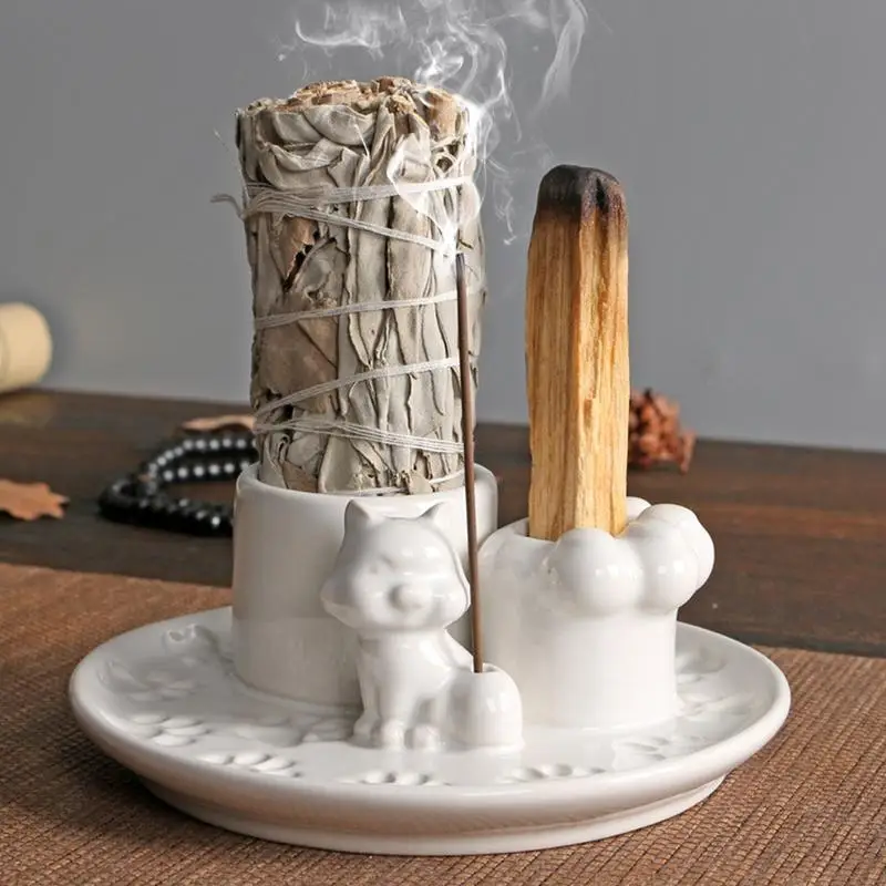 Quemador de incienso de cerámica Palo Santo, soporte para palos, quemador de Palo Santo, quemador de incienso multiusos, portavelas, accesorio receptor de cenizas