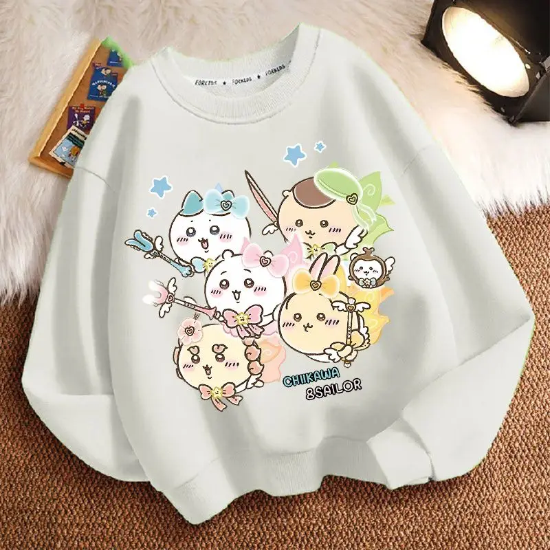 Cartoon Kawaii Autumn Winter Sweatshirt Crew Neck Thicken Loose Boy Girl Skin-friendly Fabric Breathable Wear-resistant Chiikawa