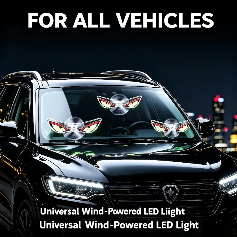 Wind Powered Demon Eye Light No Battery Car Motorcycle Sticker Windshield Rearview Mirror Night Warning Decor Lamp