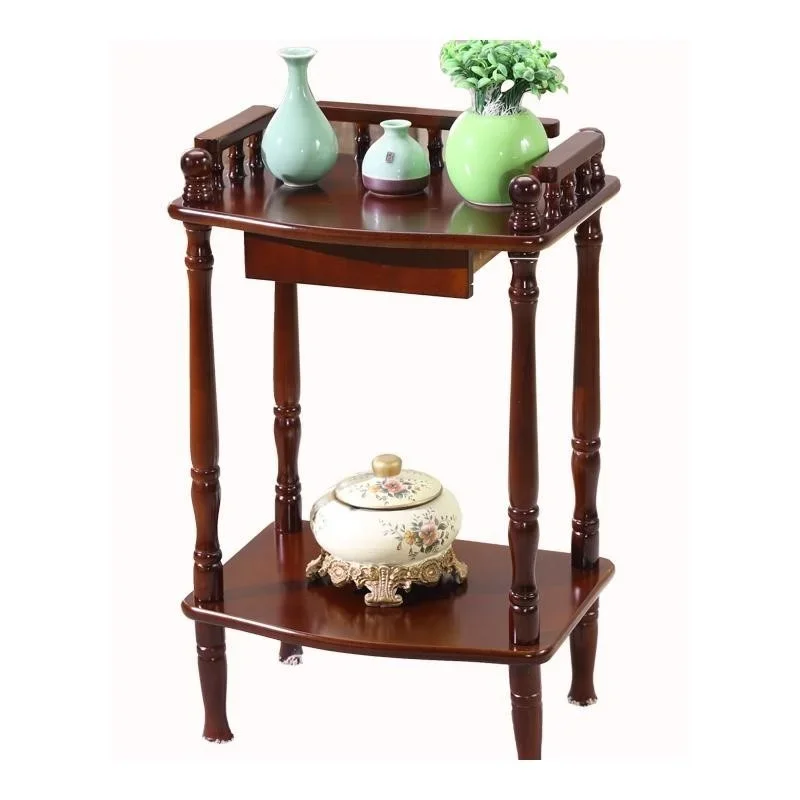 American Minimalist Solid Wood Side Table Retro European Style Coffee Table, Indoor Plant Rack Floor-to-Ceiling Wooden Furniture