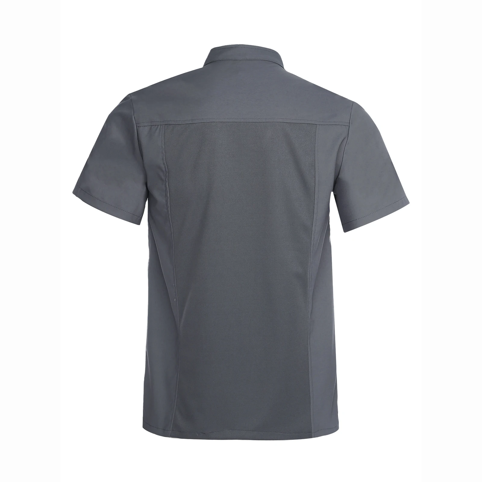 Unisex professionele chef-kok jas keuken werkuniform opstaande kraag korte mouw drukknop top voor restaurant hotel café bakkerij