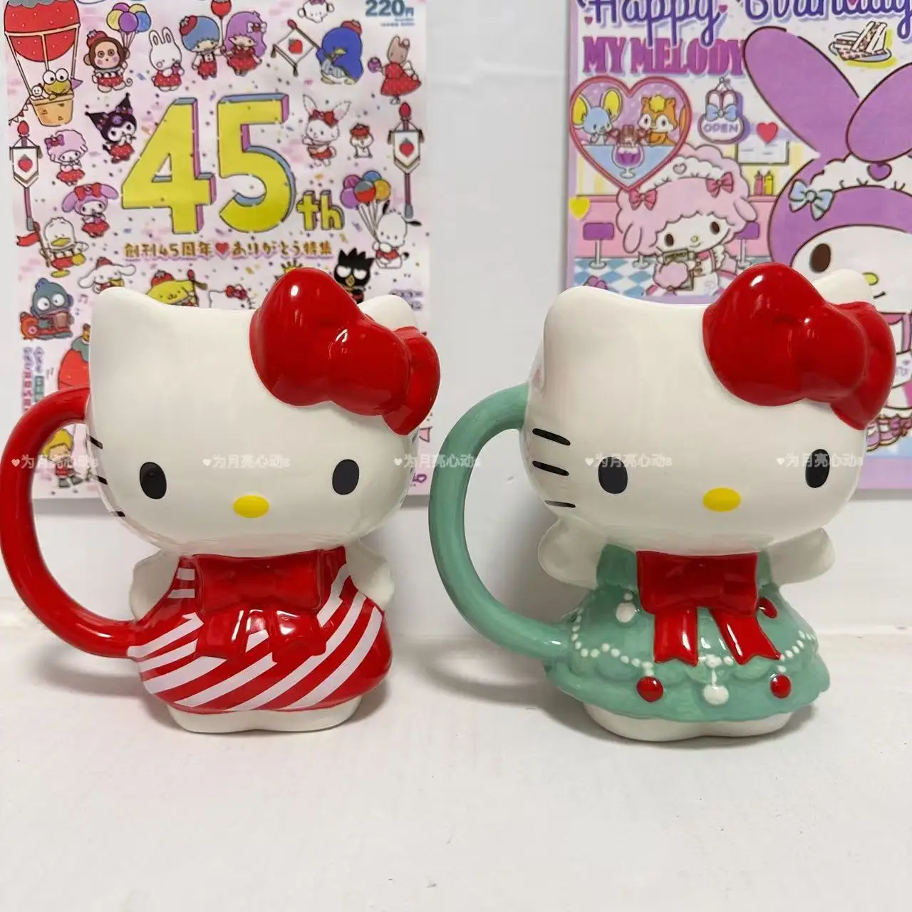 HelloKitty character peripheral Christmas red and green color Kitty ceramic mug holiday home decoration kawaii children's gift