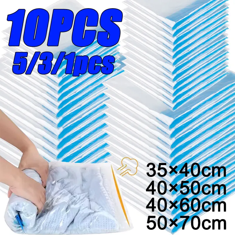 

10/1PCS Reusable Vacuum Storage Sealing Bags with Hand Clear Folding Compressed Space Saving Vacuum Bag for Clothes Travel