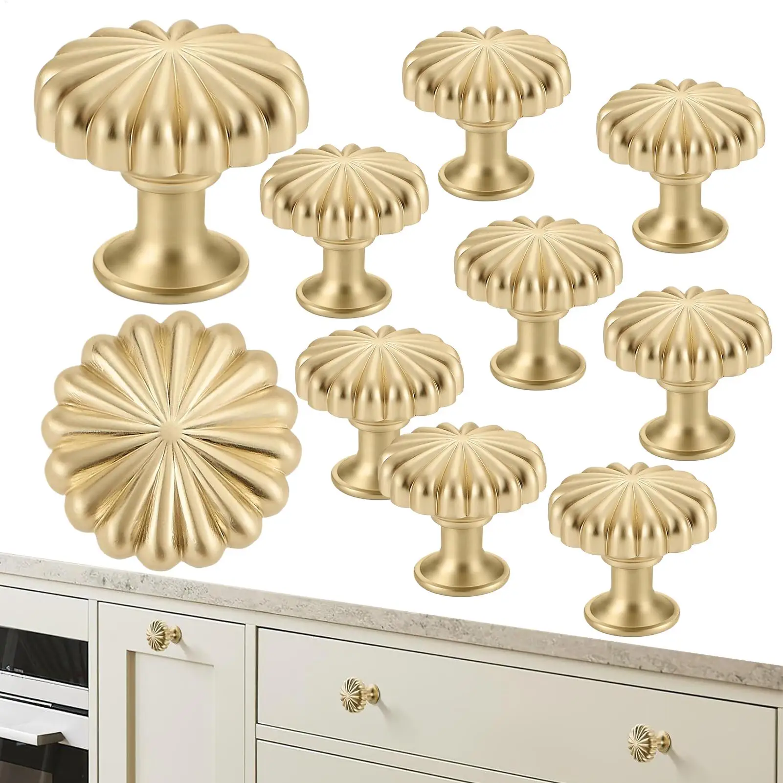 Dresser Drawer Knobs 10 Pieces Pumpkin Furniture Knobs Zinc Alloy Antique Round Cupboard Hardware for Bathroom Furniture