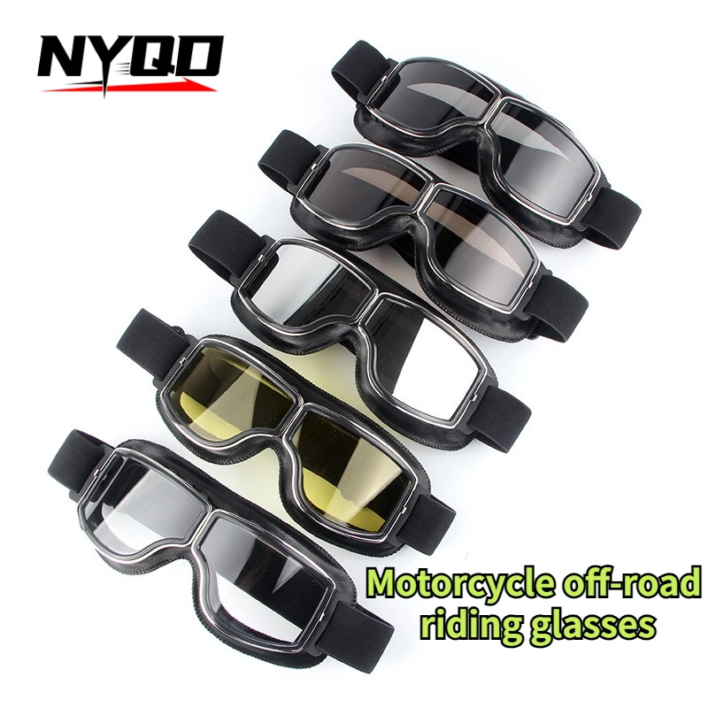 

Vintage Motorcycle Goggles Retro Motorbike Scooter Biker ATV Glasses Universal Helmet Goggles Foldable Vintage Off-Road