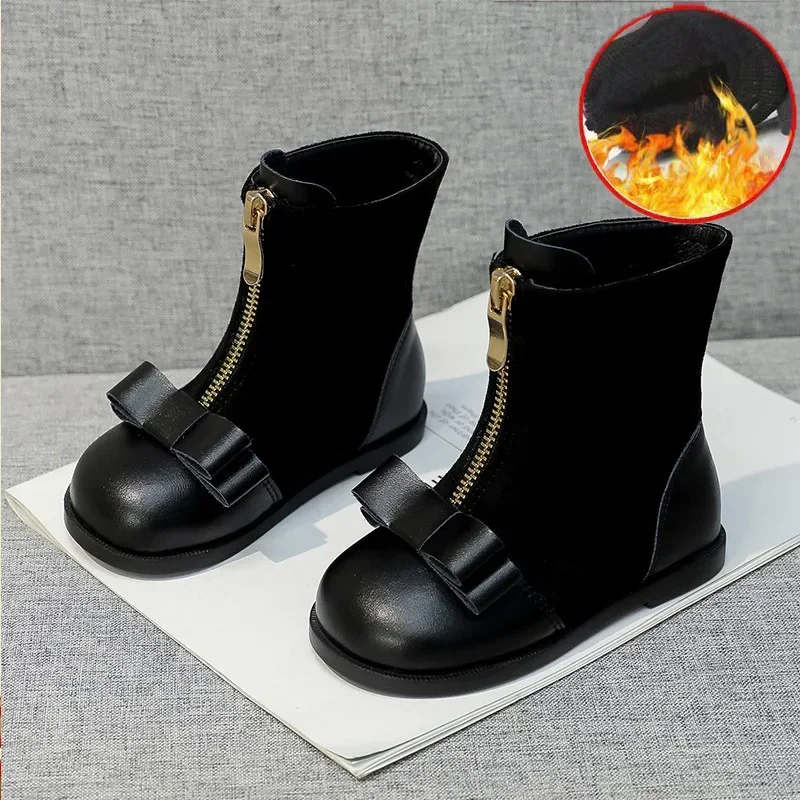 

Botas Para Niña Fashion Girl Boots2025 Autumn New Bow Princess Shoe with Mid Top Suede Leather Boots Brand Versatile Girls Shoes