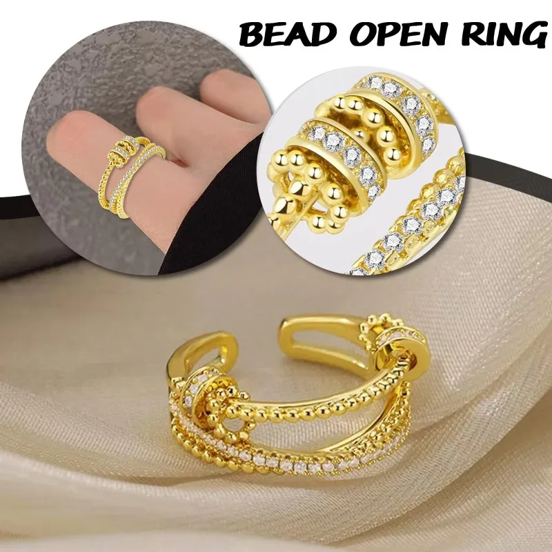 Huajie Women's Rotatable Reduce Anxiety Creative Rings Delicate Female Bling Open Ring Jewelry Functional Accessories