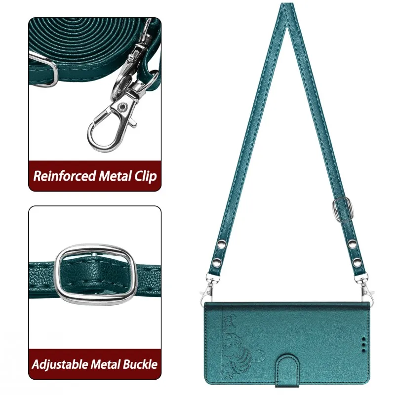 Crossbody Strap Case For Oneplus 12 11 10 8 Pro 10R 9R 8T 12R 11R One plus Nord 2 2T Cat Leather Flip Wallet Card Necklace Cover image 4