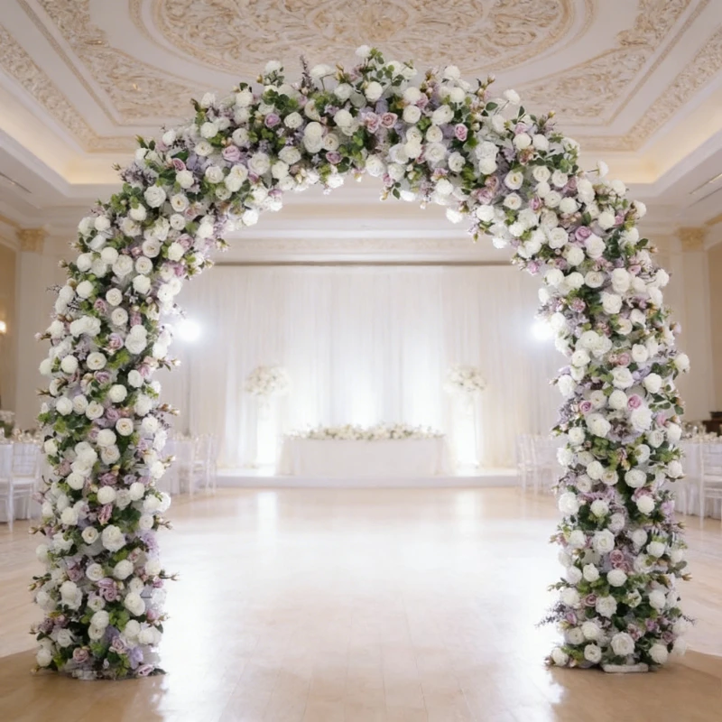 

240CM Artificial Purple Rose U Arch Flower Row Wedding Stage Background Decor Fake Flower for Hotel Wedding Ceremony Reception