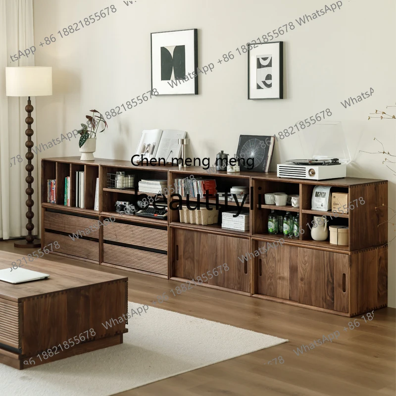 

178All solid wood bookcase North American black walnut storage display dining side cabinet living room TV cabinet