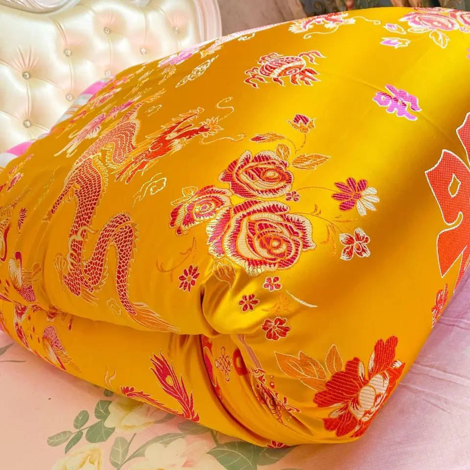 No cotton filling glossy satin silk strip cotton cover with zipper bedspread home bedding