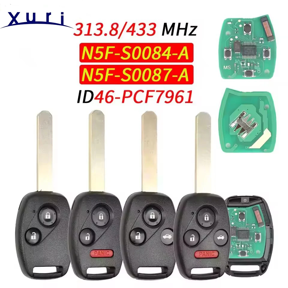 

Xuri 2/3/4 Buttons For Honda Civic EX Si 2006 - 2013 Remote Car Key 313.8Mhz 433Mhz ID46 PCF7961 Chip N5F-S0084-A N5F-S0087-A