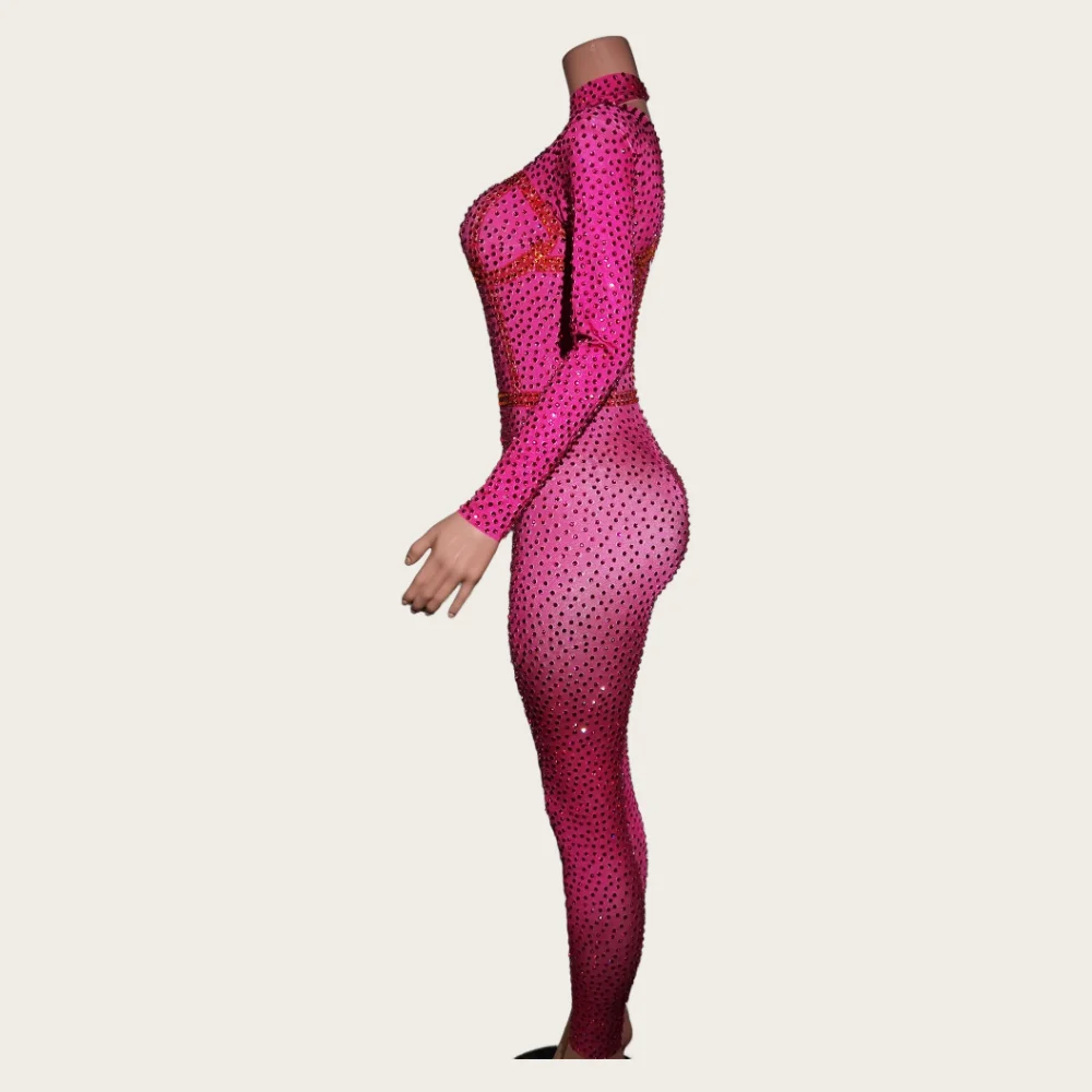 Shiny Diamonds Stretch Women Jumpsuit Sexy Evening Party Club Performance Bodysuit Nightclub Singer Dancer Stage Show Leotards