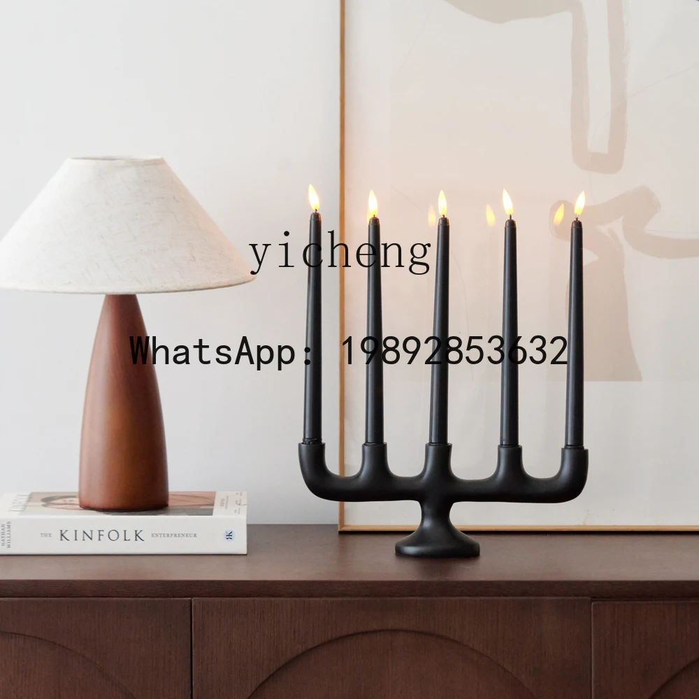 B3  Aluminum Black Five-Head Candle Holder Ornament Living Room Desktop Soft Decoration Art Decor