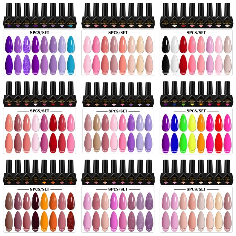 8 stücke Gel Nagellack Set Rosa Rot Funkelnden Glitter Semi Permanent Soak Off UV Gel Lack Nail art Dekoration Nagel liefert DIY