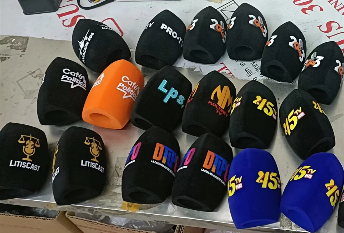 Free Design Logo 7pcs Triangle Microphone Foam Cover Custom Logo Mic Foam Custom Logo Windshield for TV Stations Interview