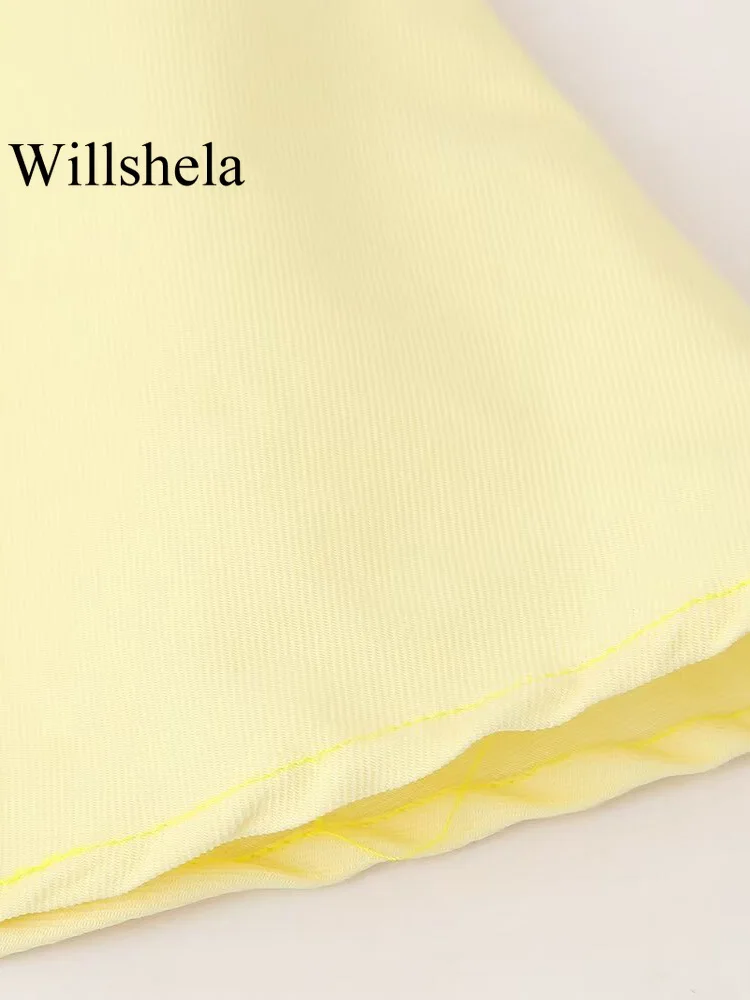 Willshela Women Fashion Yellow Pleated Bandage Asymmetrical Tops Vintage Backless One Shoulder Female Chic Lady Tops