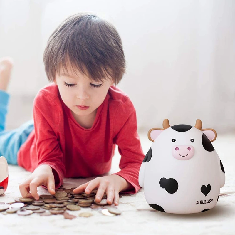 FULL-Piggy Bank,Cute Cow Money Bank For Boys And Girls,Children's Shatterproof Coin Bank,Best Birthday For Children