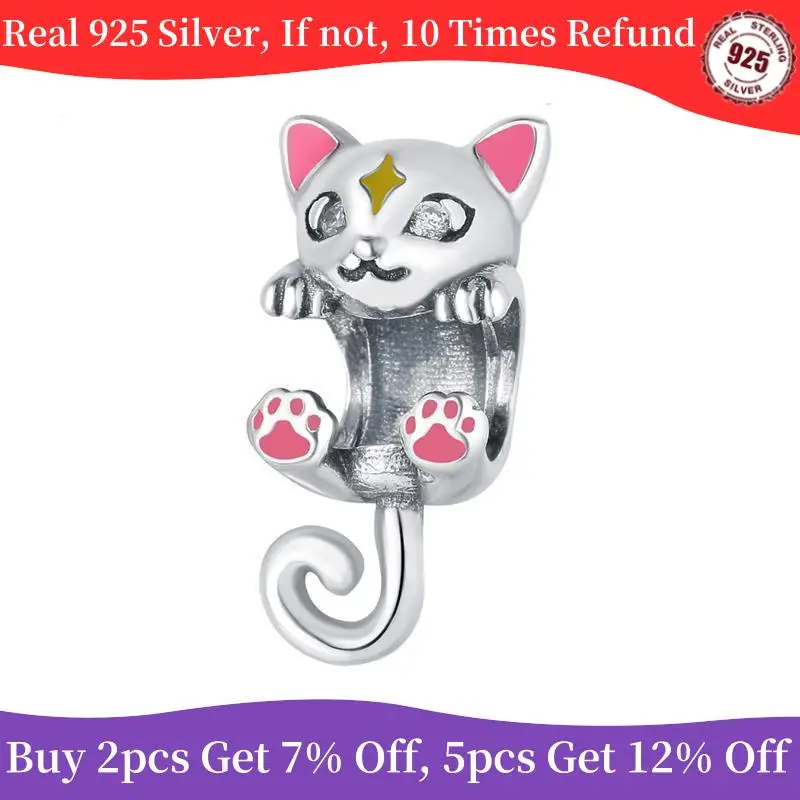 100% 925 Sterling Silver Kitty Fashion Beads Fit Original Pandora Charms Bracelet Diy Jewelry Women Girl Evening Party Gift