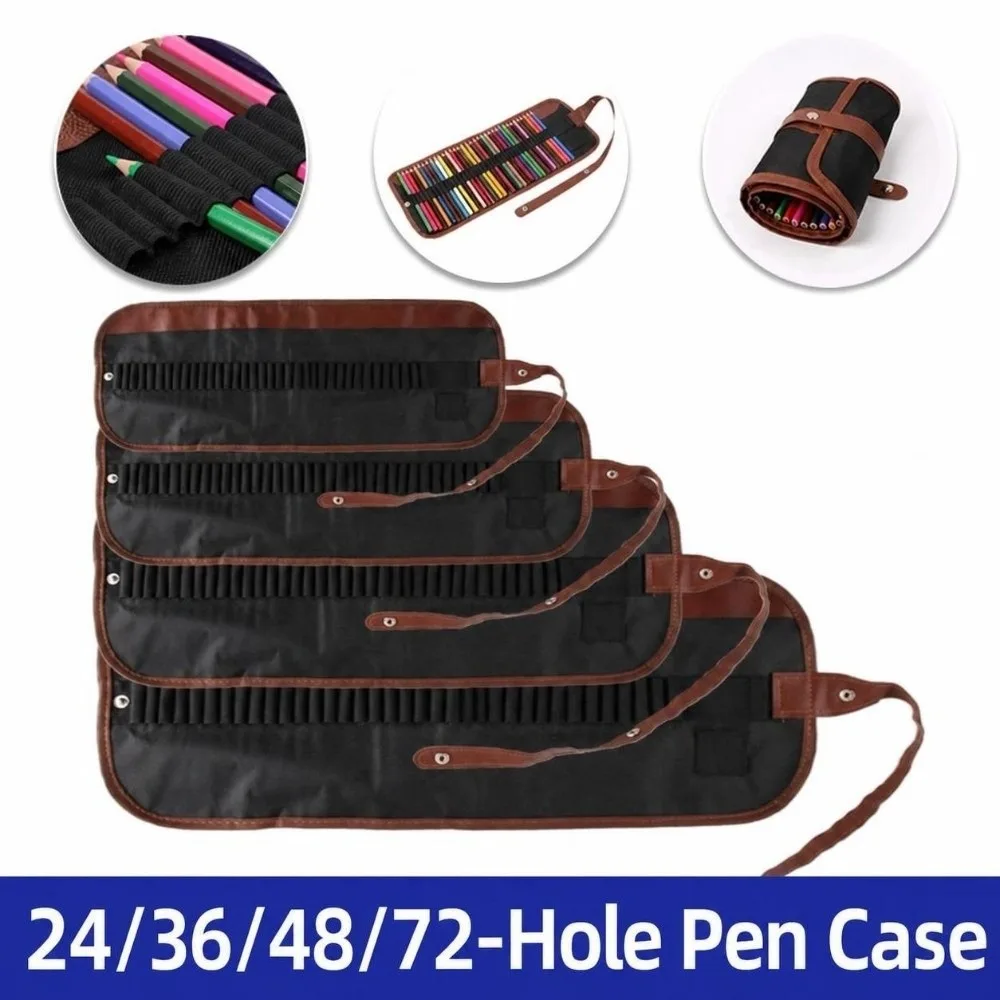 24/36/48/72 Slots Roll Up Pencil Case PU Leather Straps Design Colored Pencil Wrap Holder Large Capacity Pencil Pouch view 2