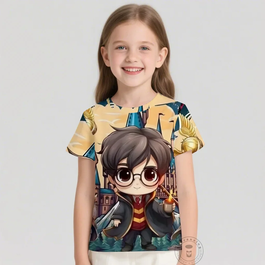 تي شيرت Kawaii الهيب هوب هاري بوتر نمط ثلاثية الأبعاد طباعة الاطفال تي شيرت موضة الرسوم المتحركة غير رسمية تي شيرت صبي فتاة الملابس تيز القمم