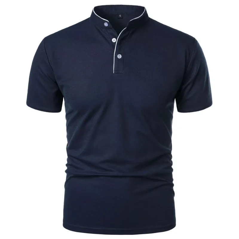 New Men's Short Sleeve Collar Polo Shirts Summer Solid Color Casual Polo Shirt Trendy Breathable Loose Basic Splice Oversize Top