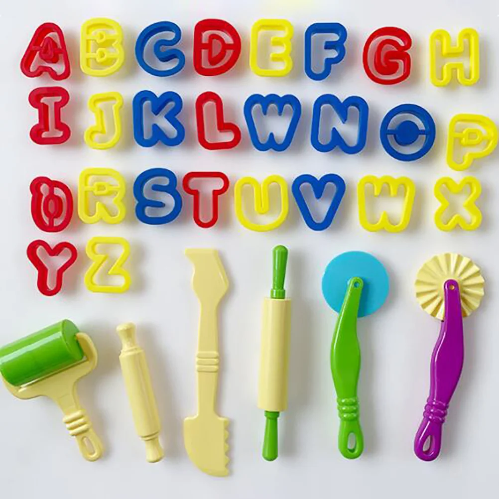 47-teiliges farbiges Tonform-Set für Kinder, DIY-Schneidwerkzeuge mit Buchstaben- und Zahlenstempel, mehrfarbiges Modellierset für frühes Lernen