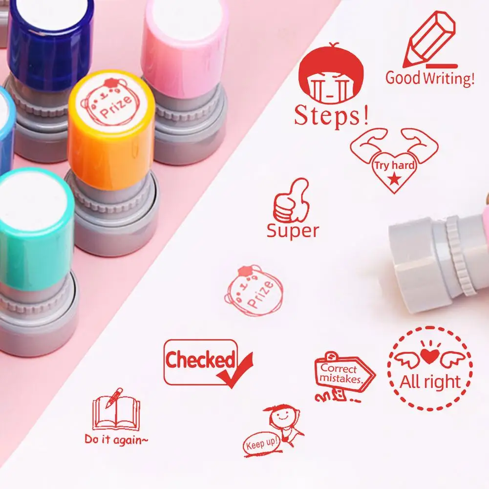 3.2cm English Comment Seal Long-lasting Ink English Comment Stamp Multiple Color Options Teacher Evaluation Tool Novelty Stamps