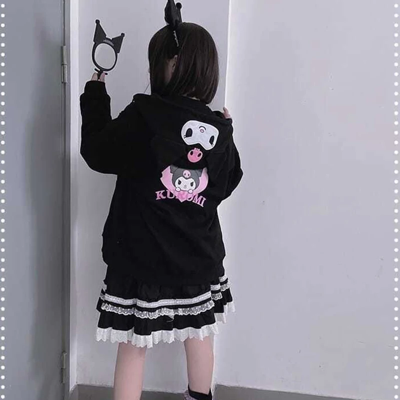 Sanrio Cinnamoroll Kuromi Melody Sweater Pompom Purin Lolita Coat Girl Women Sweet Hooded Spring Autumn Cosplay Thin Style Warm