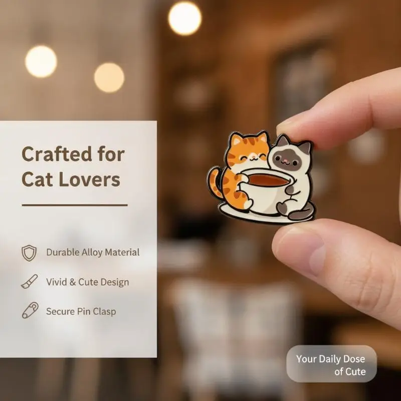 【！】1/4Pcs Office Jewelry Cute Coffee Cat Themed Enamel Brooch Lapel Pins Badge For Backpack Clothing Accessories Friends Gifts