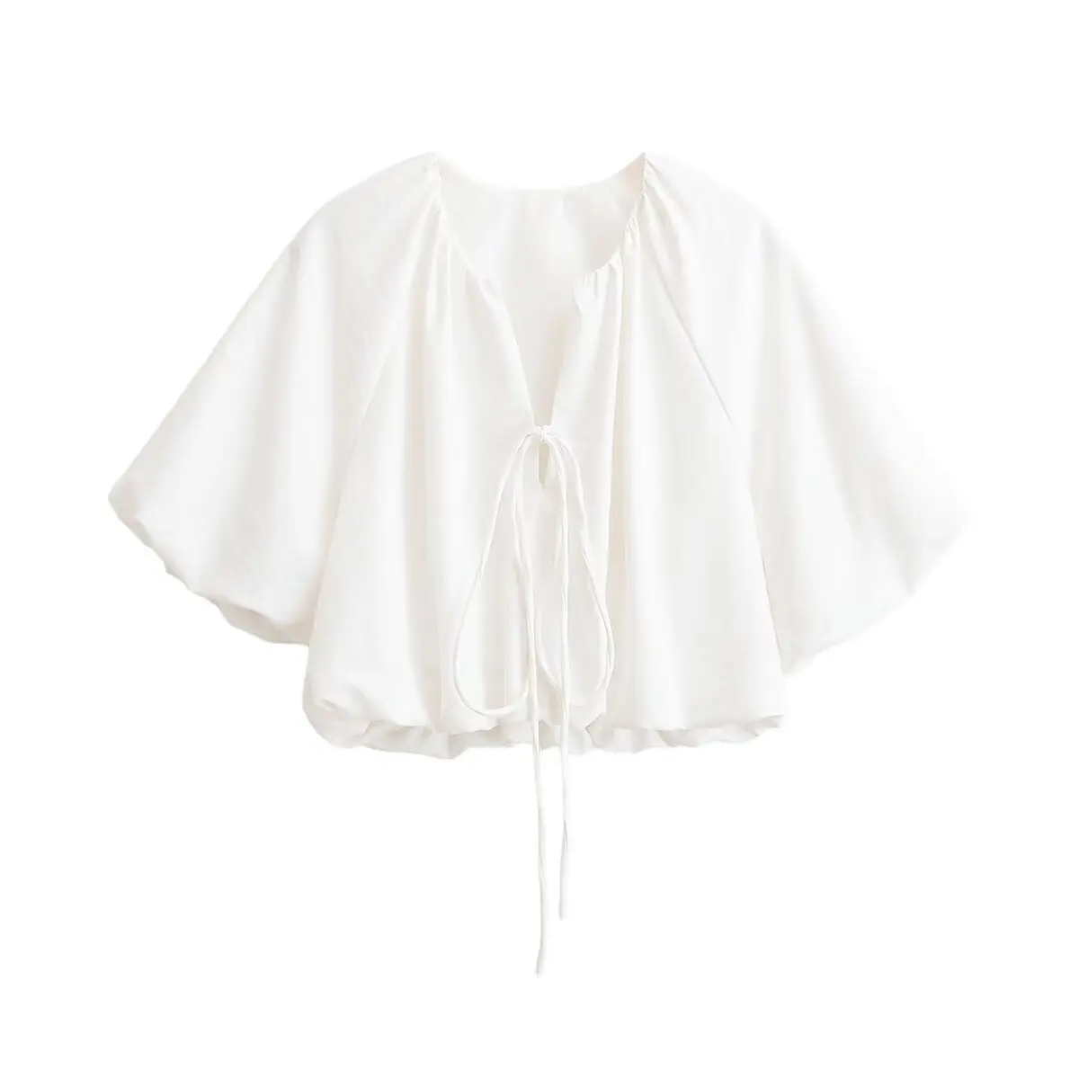 Withered Women's 2026 Summer Loose V-neck Strap Poplin Balloon Version Top Blouses Women's Clothes Shirts Tops