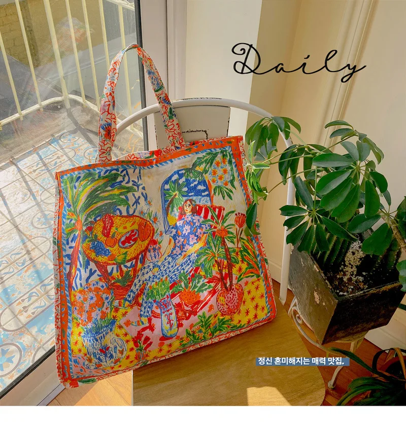 Youda Druck doppelseitige Dual-use-Schulter Taschen Tasche Handtasche Einkaufstasche Weibliche Leinwand Tuch Totes Hohe Kapazität