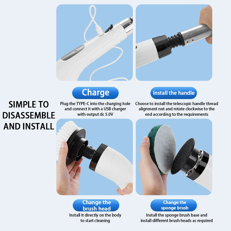 Multi Functional Electric Cleaning Brush Extended and Retractable Wireless Waterproof Cleaning Tool Household Floor Kitchen