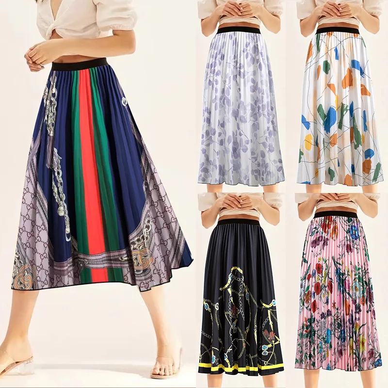 2024 Fashion Summer Cartoon Pleated Skirts Womens Print High Waisted Long Skirt Ladies HighWaist