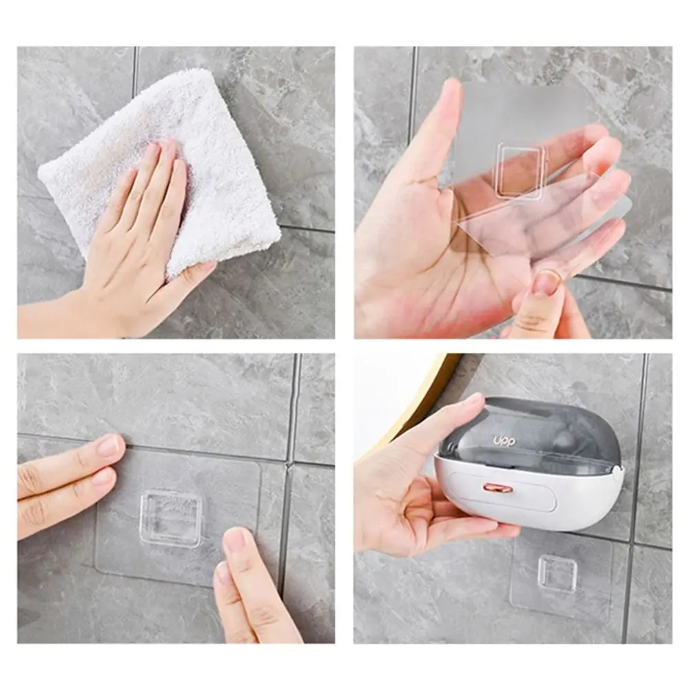 Plastic Flip-top Soap Dish Stand No Punching Wall Mounted Clamshell Soap Holder Self-Adhesive Waterproof Draining Soap Holder