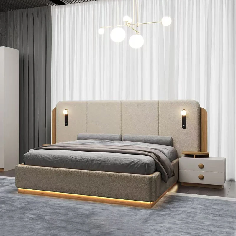 

&Modern Luxury Upholstered Bed Wooden Storage Minimalist Large Home Interior Comfortable Sleeping Bedroom Furniture Set
