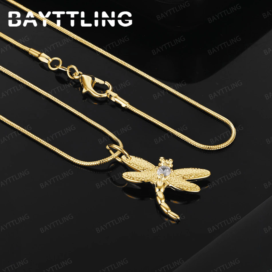 

925 Sterling Silver 18K Gold 16-30 Inch Exquisite Dragonfly Pendant Necklace Fashionable Engagement Jewelry