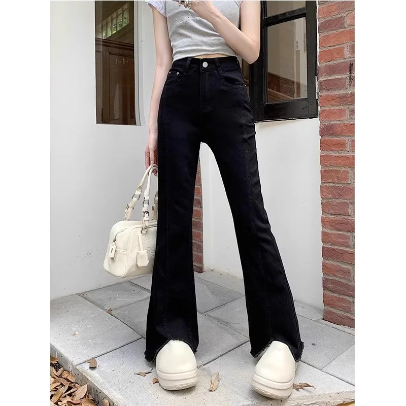 2025 New Bell-bottoms Jeans Women's Fashion Four Seasons High Waist Slim Narrow Edition Horseshoe Pants Female Brand Clothing