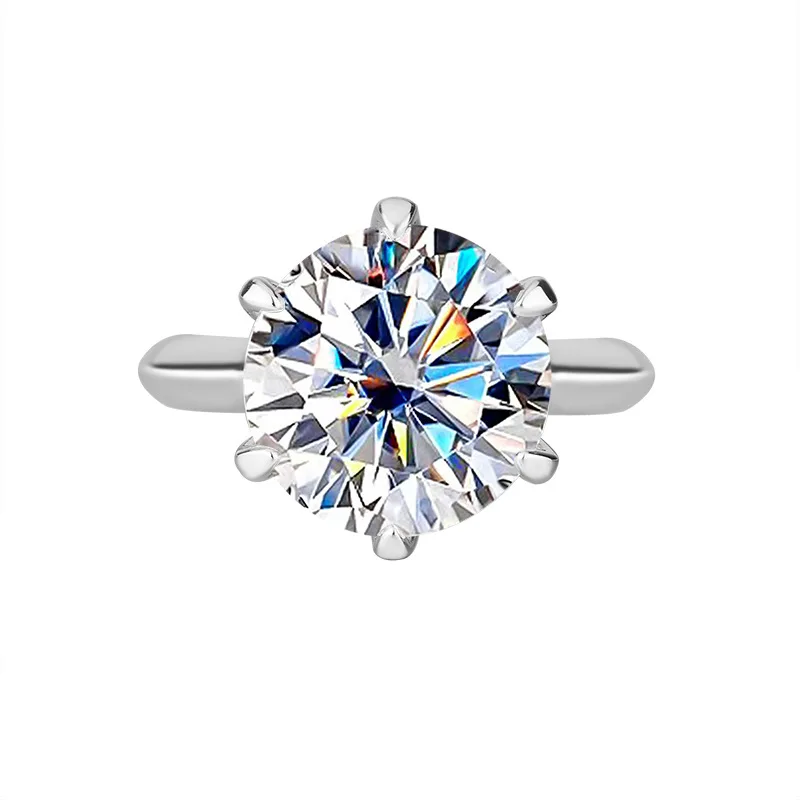 

PT950 Platinum Six-Claw Moissanite Ring, 5 Carat Classic Crown Engagement Ring for Women