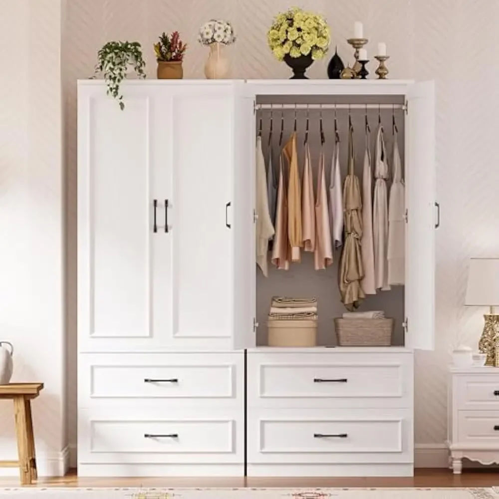 ตู้เสื้อผ้าแบบตั้งพื้นขนาด 70 นิ้ว พร้อมบานประตู 2 บาน และลิ้นชัก 2 ชั้น ทำจากไม้ สำหรับห้องนอน ใช้แขวนเสื้อผ้าได้