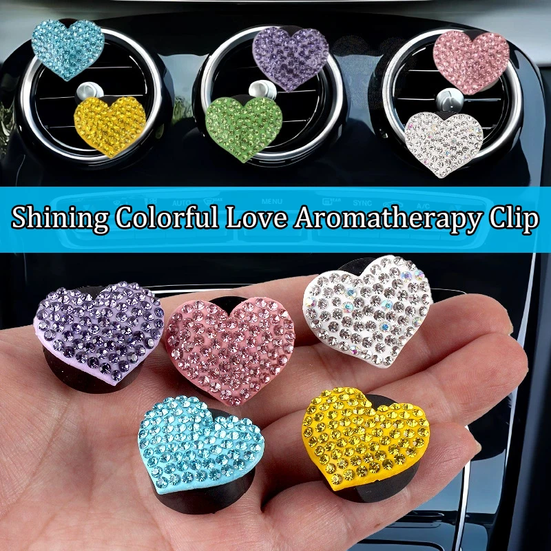Shiny And Colourful Heart-shaped Air Freshener Clip High-quality Diamond-encrusted Air Vent Perfume Clip Car Interior Parts